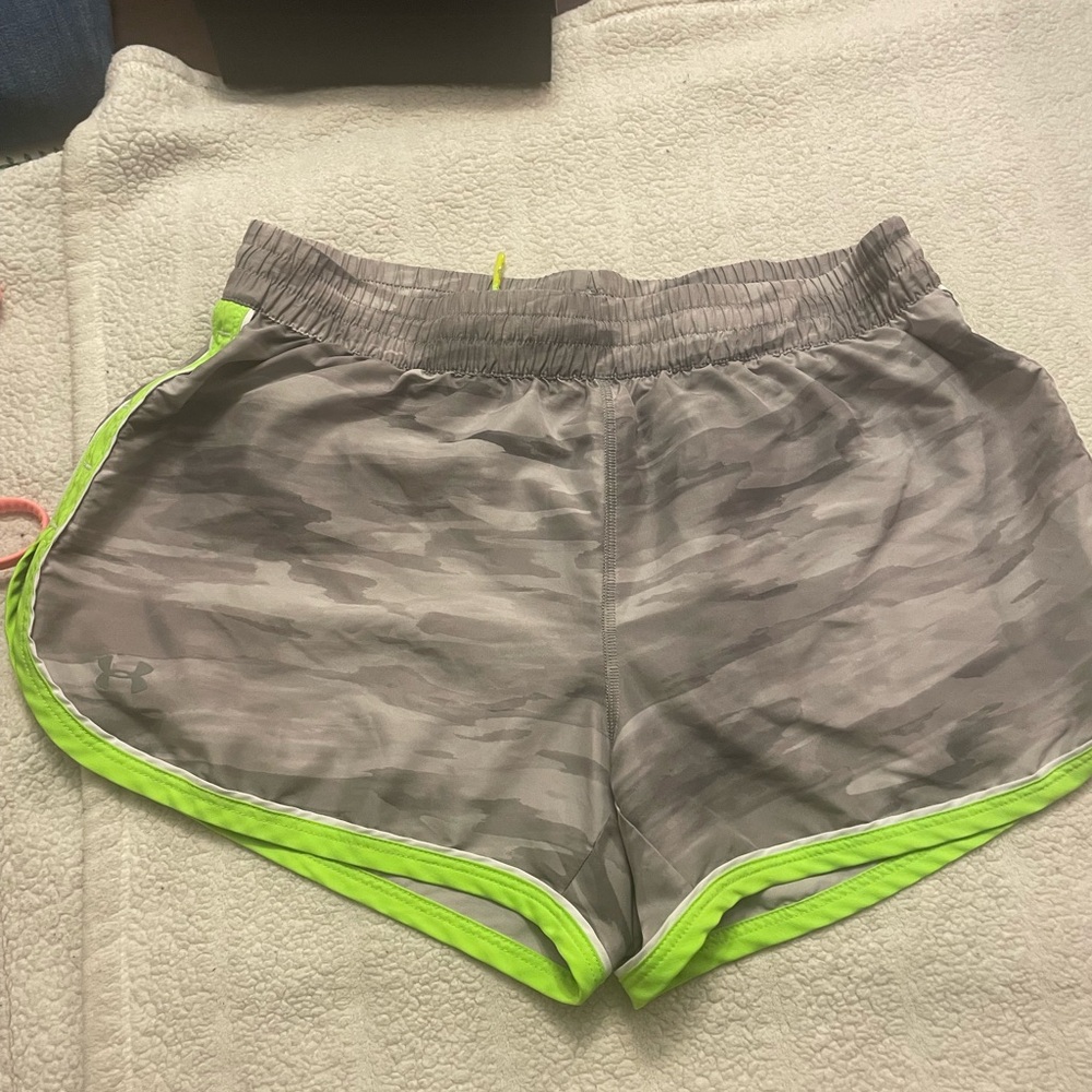 Under Armour Women's Camo Gray and Neon Green Athletic Shorts